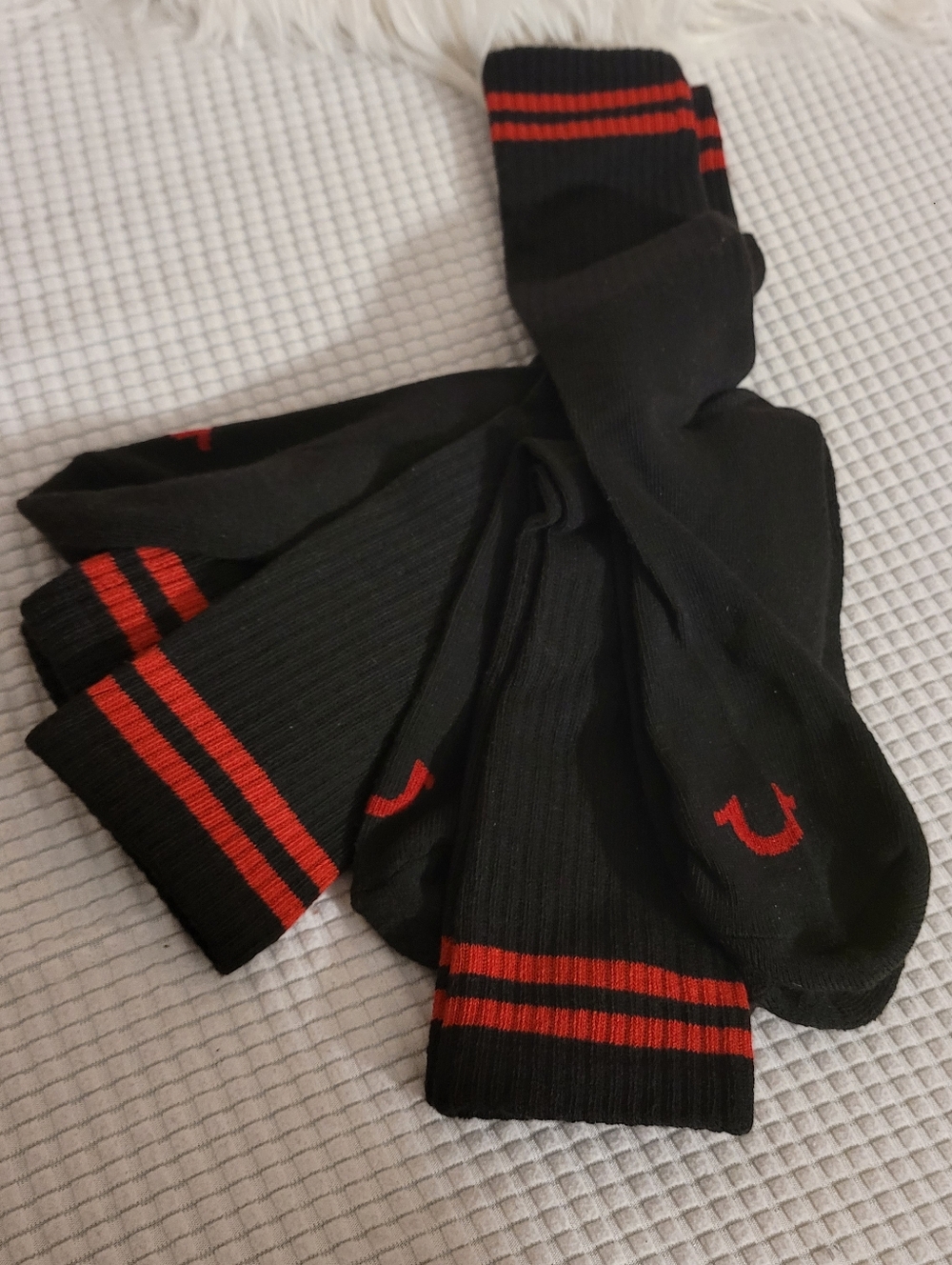 3 Pairs Men's Black Socks with Red Stripe Accent
